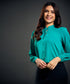 Solid Tie Neck Blouse-Green